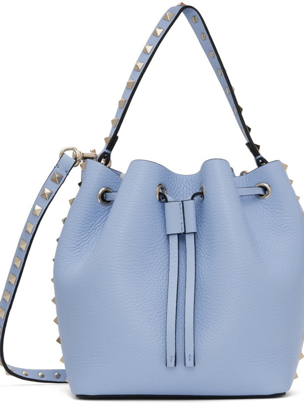 Valentino Light Blue Leather Stud-Trim Bucket Bag with Crossbody strap NWT & box